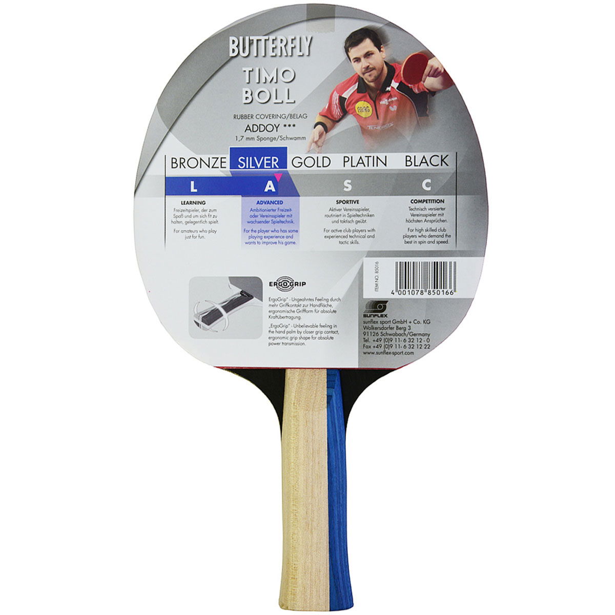 Butterfly Timo Boll Silver Unisex Sarı Masa Tenisi Raketi 85016S