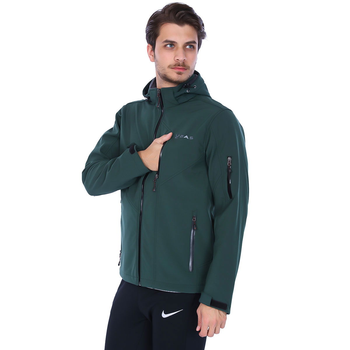 Effect Softshell Erkek Yeşil Kapüşonlu Outdoor Mont 2ASW17022008DGR