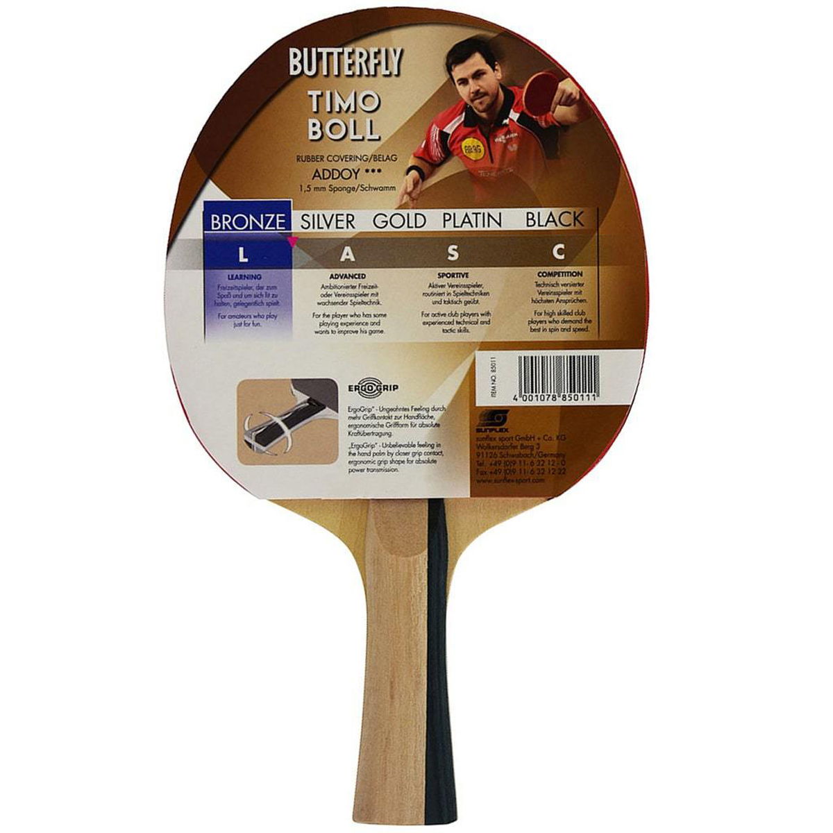 Timo Boll Bronze Unisex Sarı Masa Tenisi Raketi 85011S