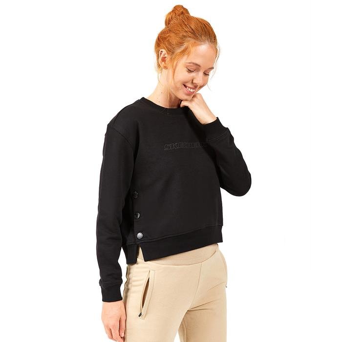 Lw Fleece W Long Snap Crew Neck Kadın Siyah Günlük Stil Sweatshirt S202032-001 1225170