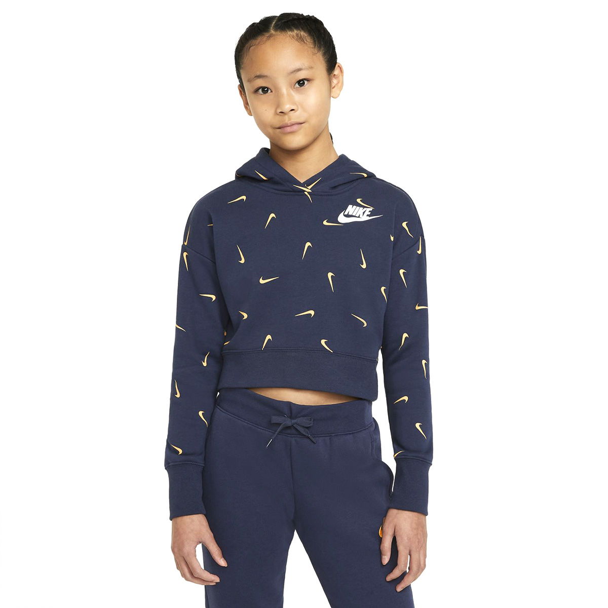 G Nsw Aop Crop Ft Hoodie Çocuk Mavi Günlük Stil Sweatshirt CZ2566-451