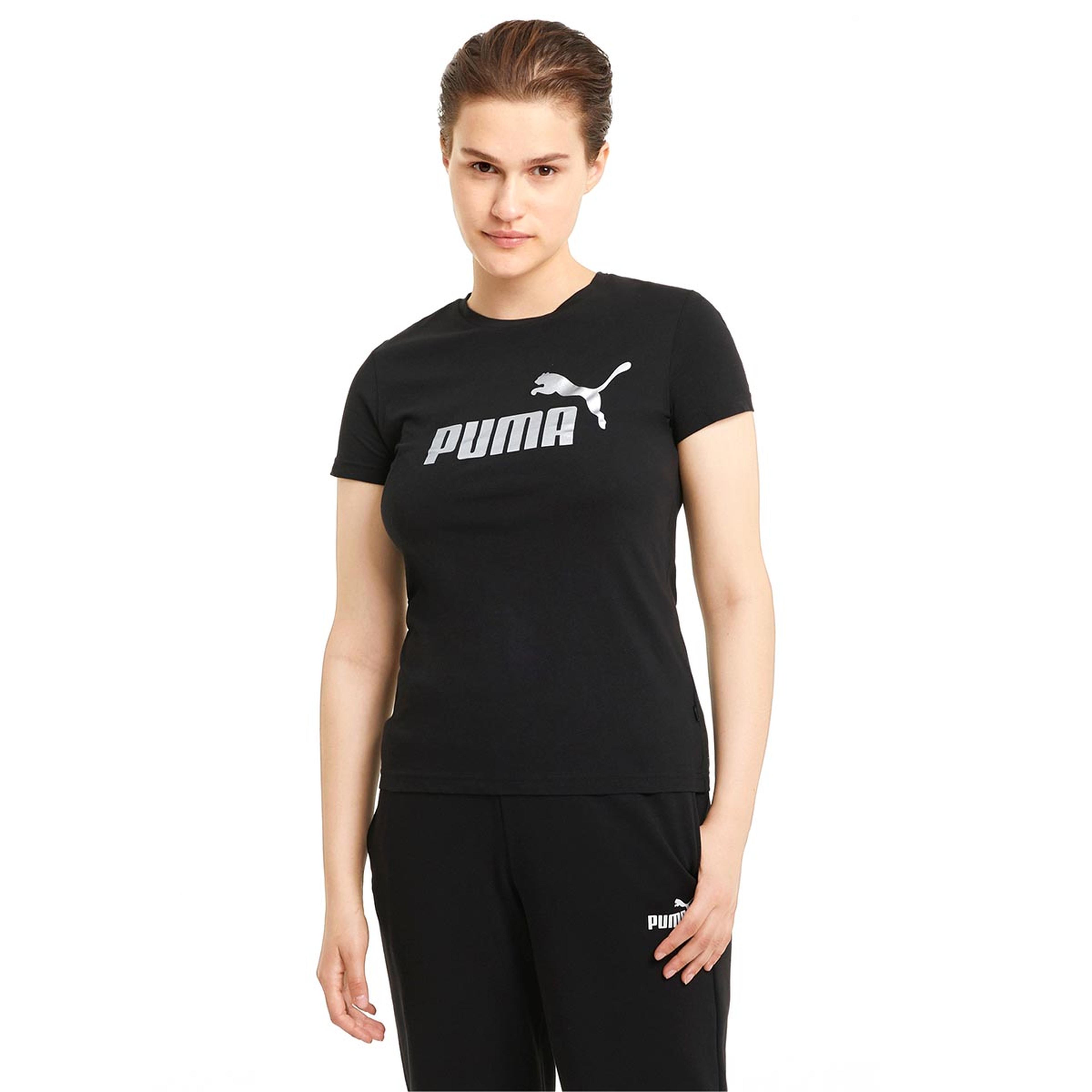 Essential+ Metallic Logo Tee Kadın Siyah Günlük Stil Tişört 58689051