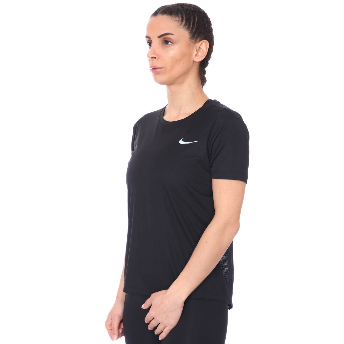 W Nk Miler Top Ss Kadın Siyah Koşu Tişört AJ8121-010