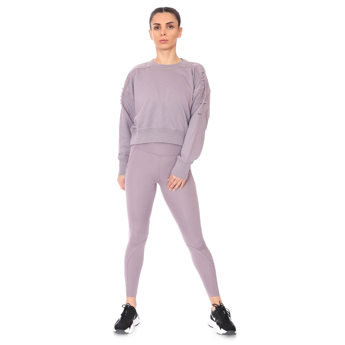 W Nk Thrma Flc Crop Lc Ls Crew Kadın Mor Antrenman Uzun Kollu Tişört DA0447-531