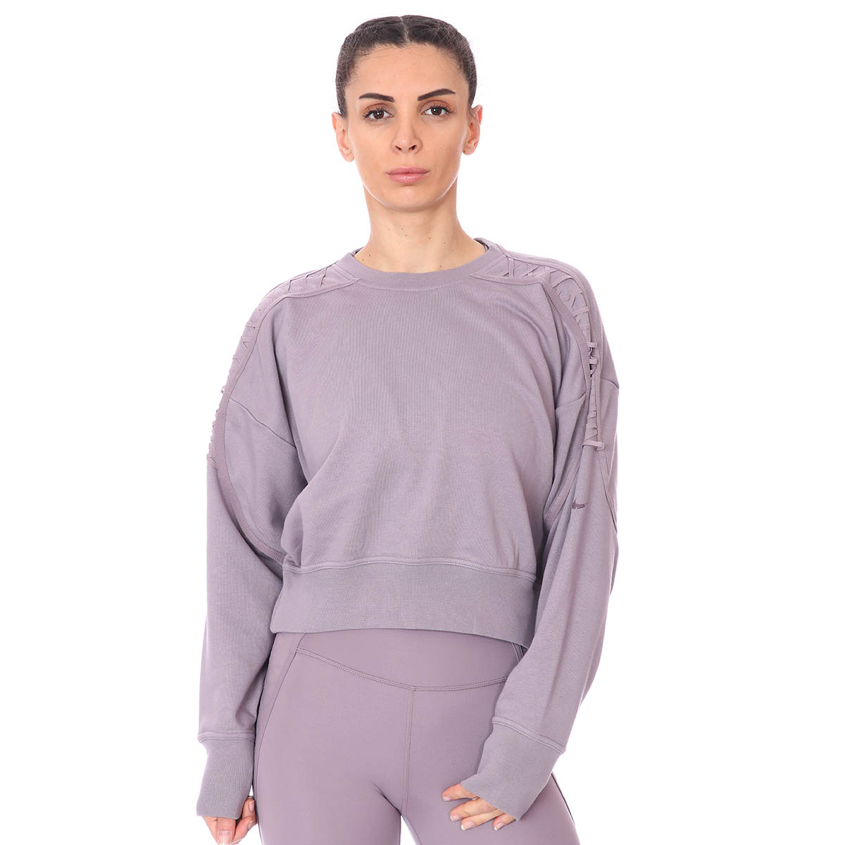 W Nk Thrma Flc Crop Lc Ls Crew Kadın Mor Antrenman Uzun Kollu Tişört DA0447-531
