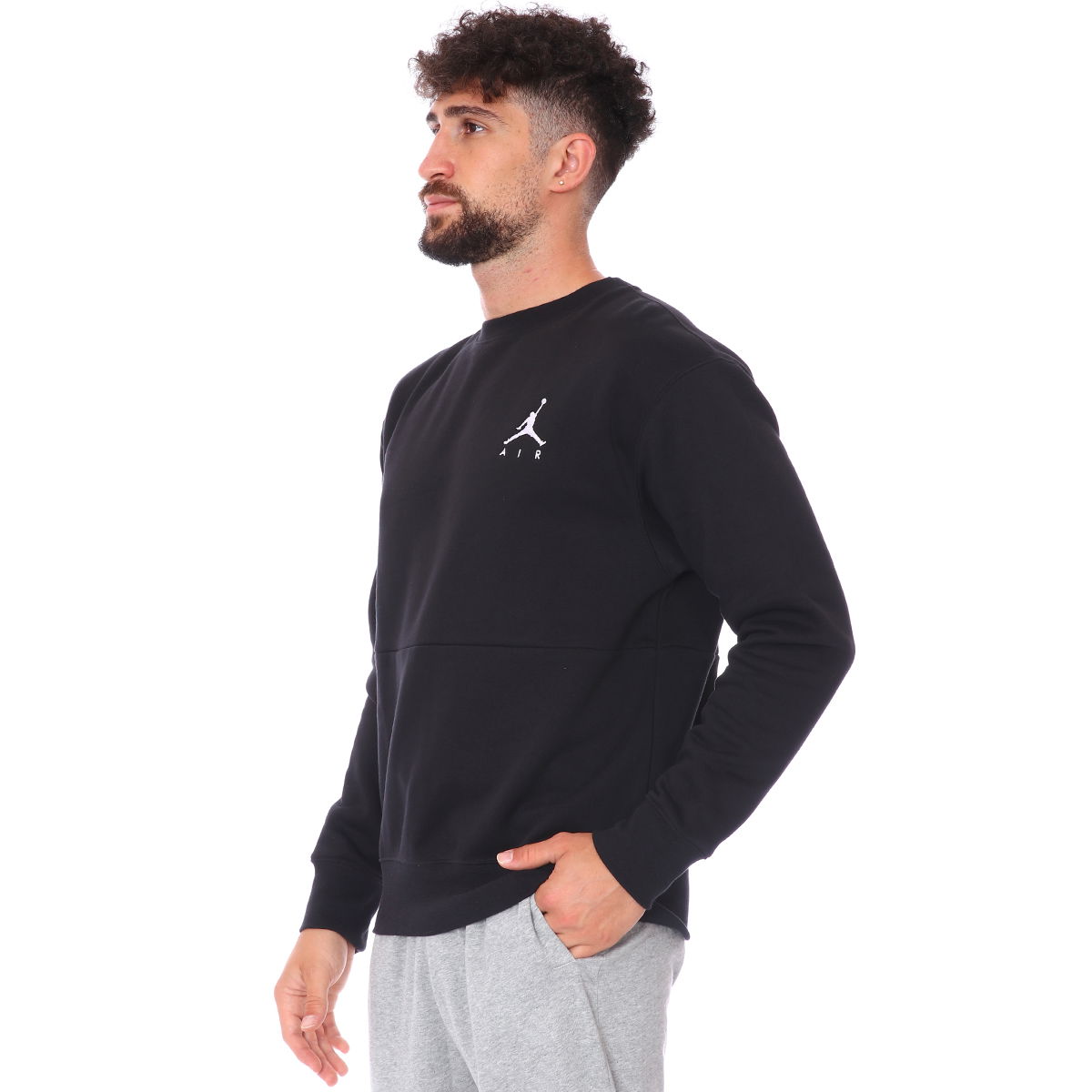 Jordan NBA Jumpman Air Fleece Crew Erkek Siyah Basketbol Uzun Kollu Tişört CT3455-011