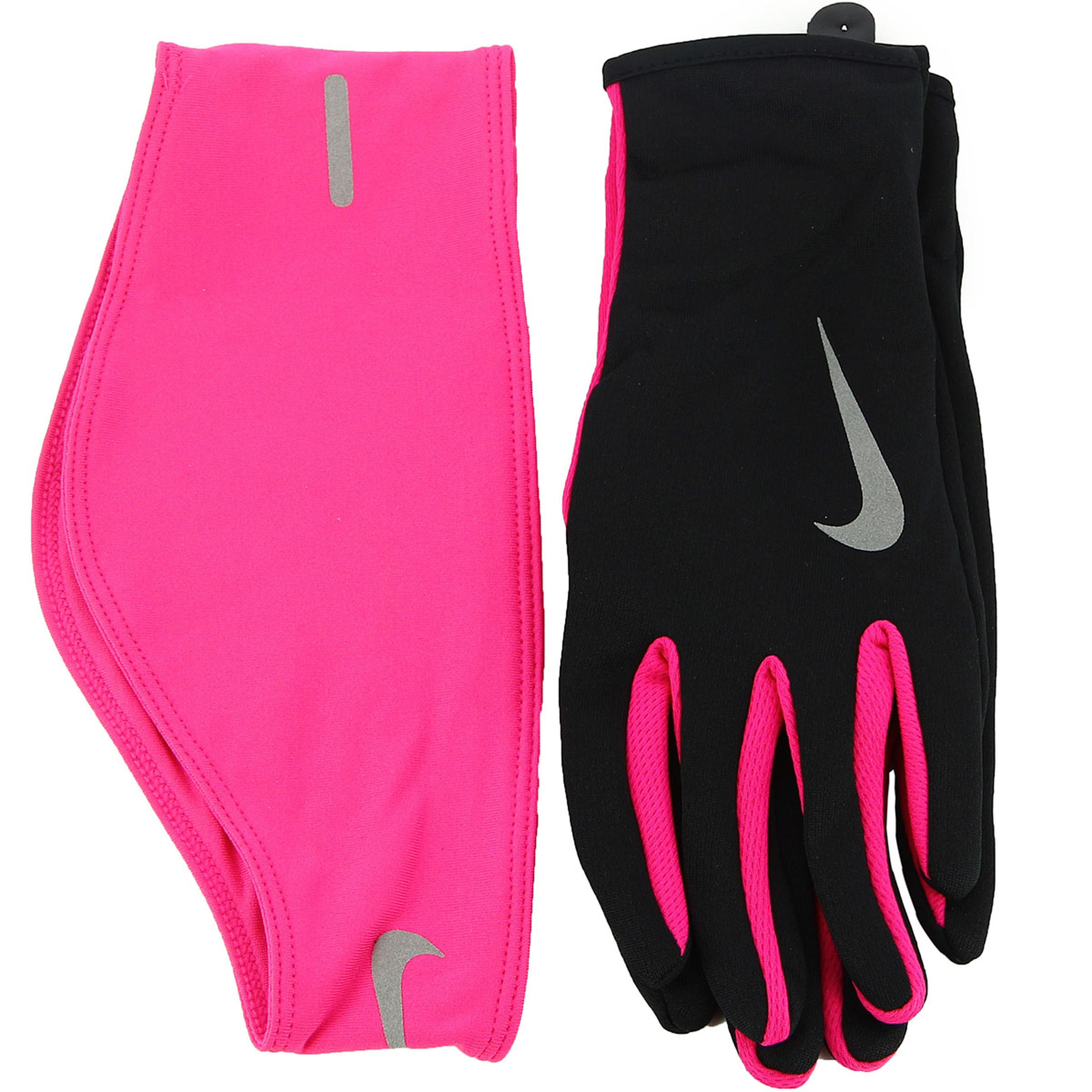 Dri-Fit Kadın Siyah-Pembe Koşu Saç Bandı Ve Eldiven Seti - L N.RC.03.067.LG