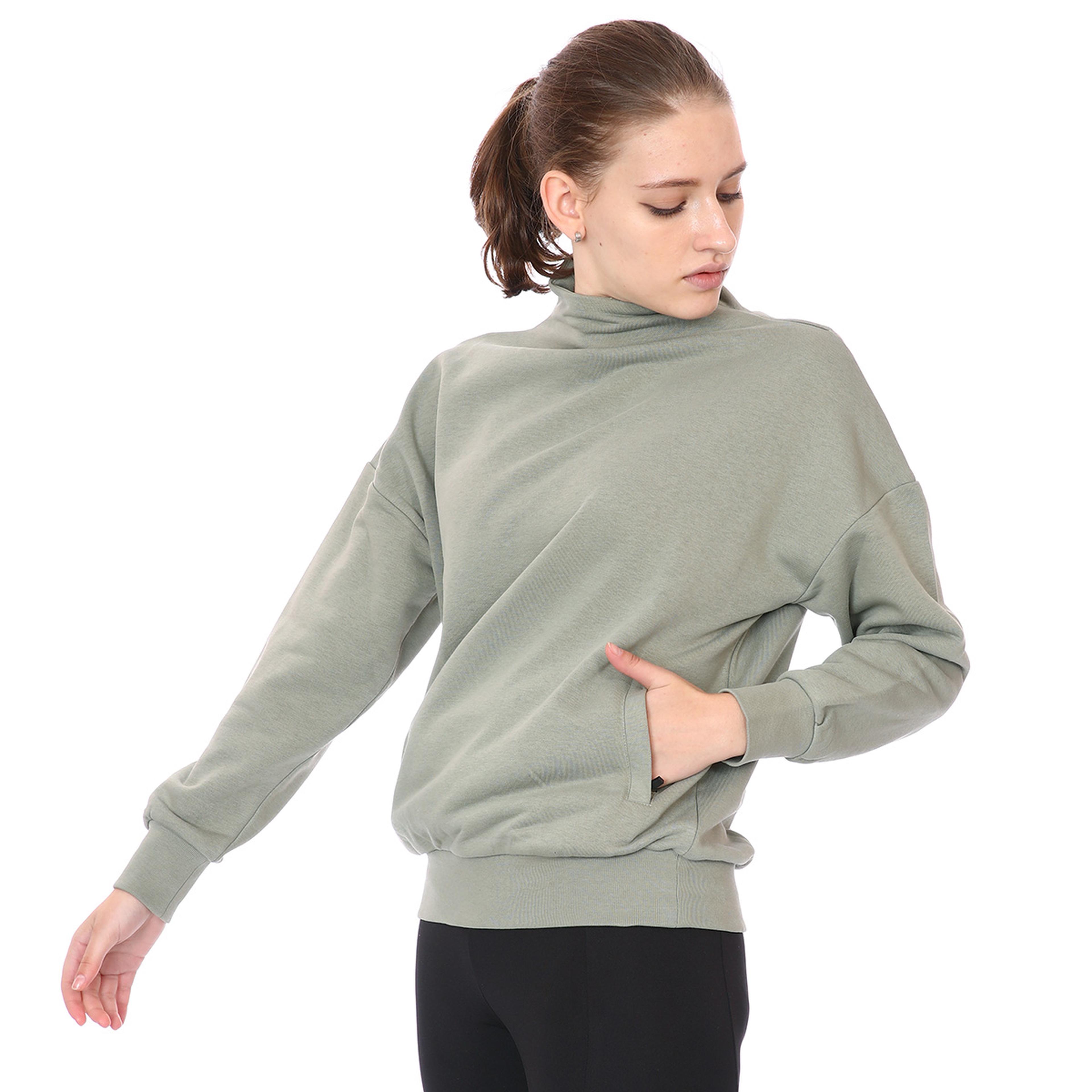 Zip Neck Cotton Kadın Gri Günlük Stil Sweatshirt 21KKTL13D01-GRI