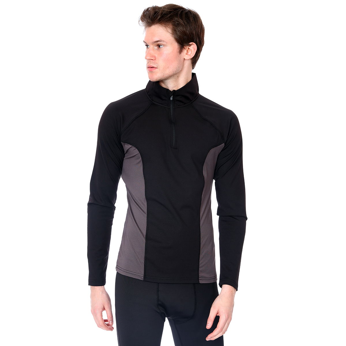 Half Zip Colorblock Midlayer Erkek Siyah Koşu Sweatshirt 21KETP22D01-SYH