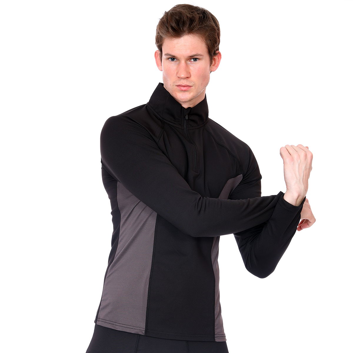 Half Zip Colorblock Midlayer Erkek Siyah Koşu Sweatshirt 21KETP22D01-SYH