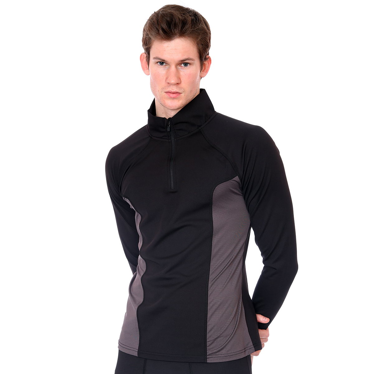 Half Zip Colorblock Midlayer Erkek Siyah Koşu Sweatshirt 21KETP22D01-SYH