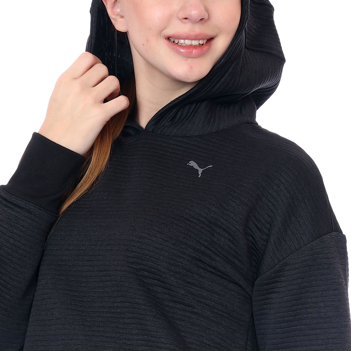Studio Q4 Textured Skimmer Hoodie Kadın Siyah Antrenman Tişört 52099301