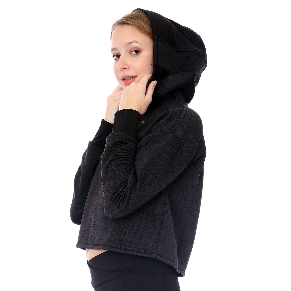 Studio Q4 Textured Skimmer Hoodie Kadın Siyah Antrenman Tişört 52099301