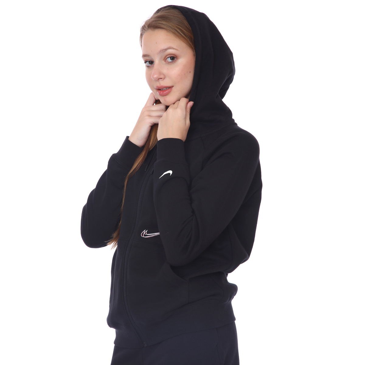 W Nsw Essntl Fz Hoodie Prnt Kadın Siyah Günlük Stil Sweatshirt DJ4120-010