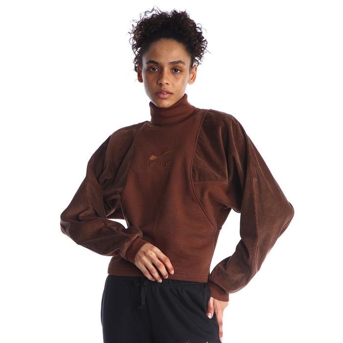Air Corduroy Fleece Top Kadın Kahverengi Günlük Stil Uzun Kollu Tişört DQ6924-259 1427309