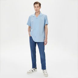 Nautica Erkek Mavi Classic Fit Kısa Kollu Gömlek
