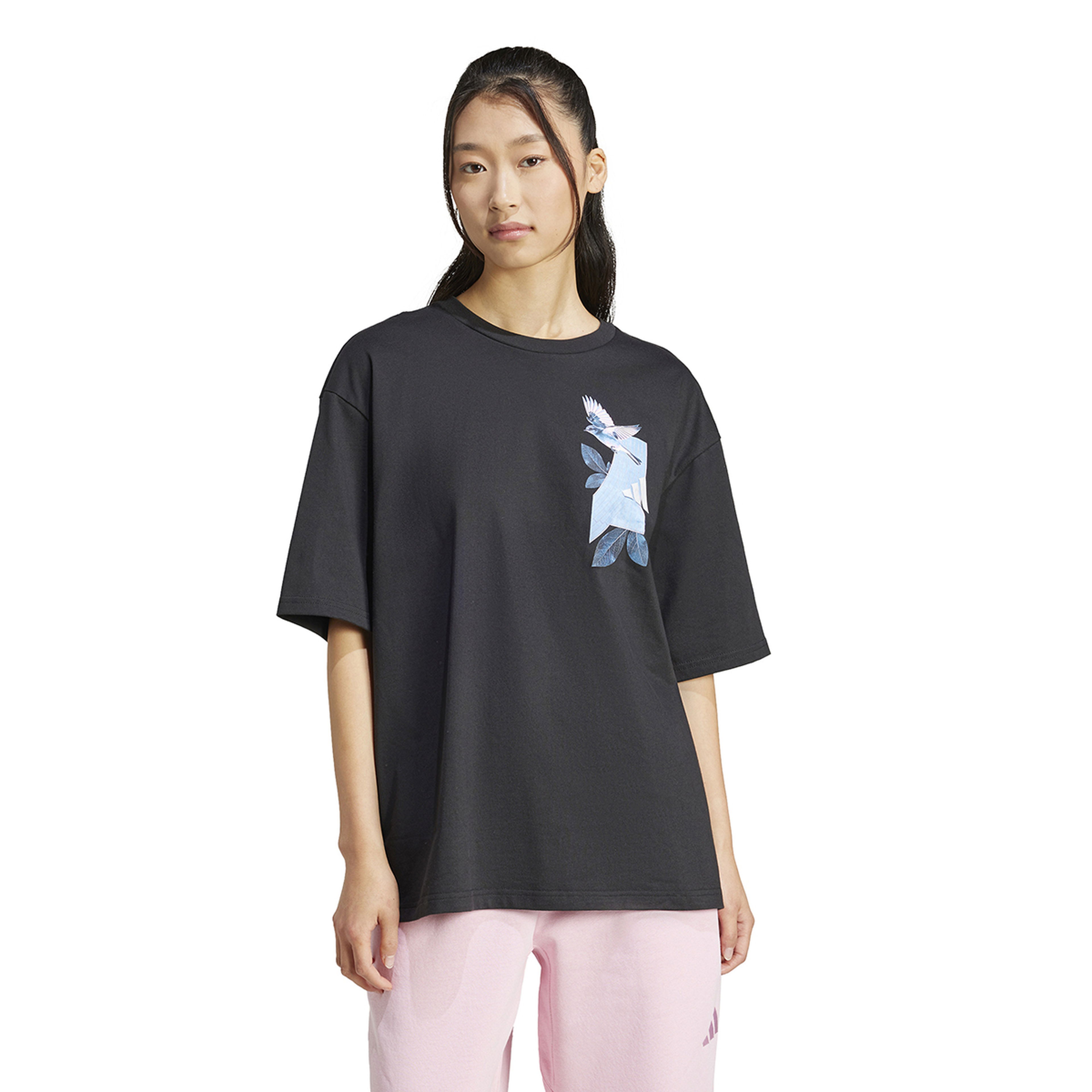 Lens Kadın Siyah Günlük Stil T-Shirt JJ4063