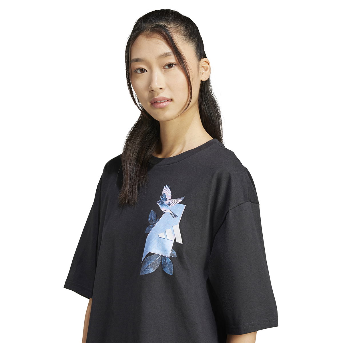 Lens Kadın Siyah Günlük Stil T-Shirt JJ4063