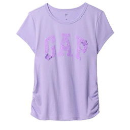 V-Logo Side Ruched Çocuk Mor Günlük Stil T-Shirt 742430004