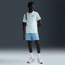 Club Stripe Erkek Mavi Günlük Stil T-Shirt HJ0550-476